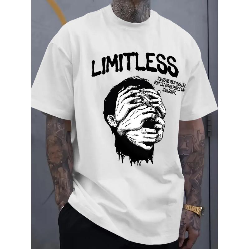 

European sizes Adult Men s Trendy Cool T-Shirt with LIMITLESS Theme, Emotional Portrait, and Self-Expression Text Elements 4XL білий