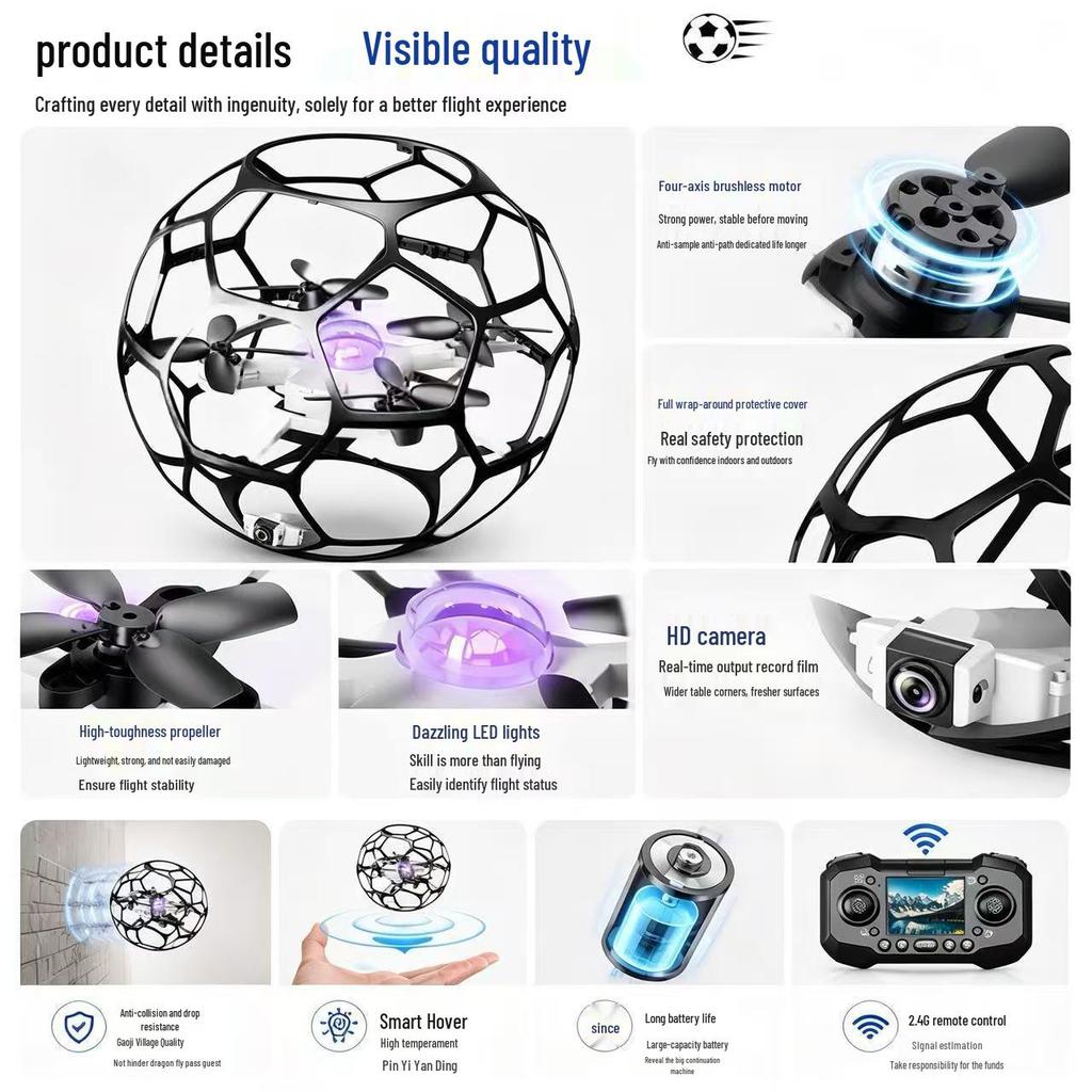 Spherical Four-Axis Camera Football Drone: Impact & Drop Resistant, Brushless, Safe Toy Gift