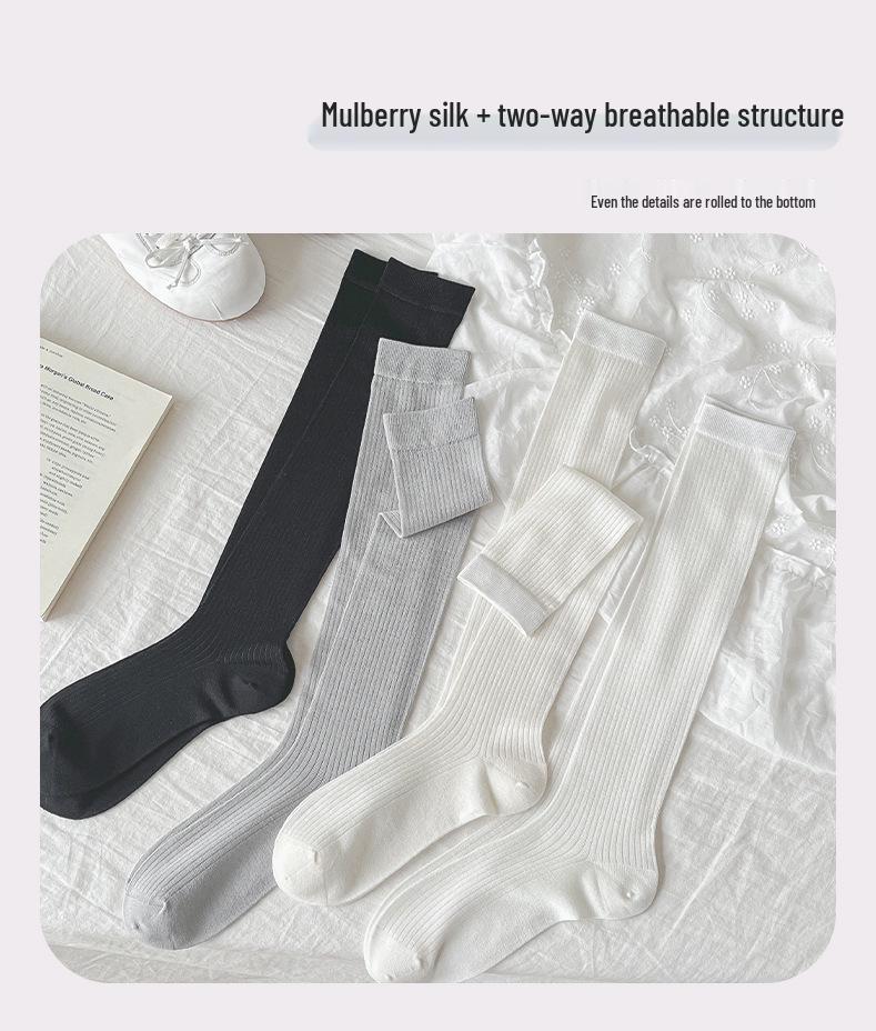 Chaussettes Mi-Mollet Fines de Couleur Unie pour Femmes - Polyvalentes, Amincissantes et Élégantes pour le Printemps et l'Été