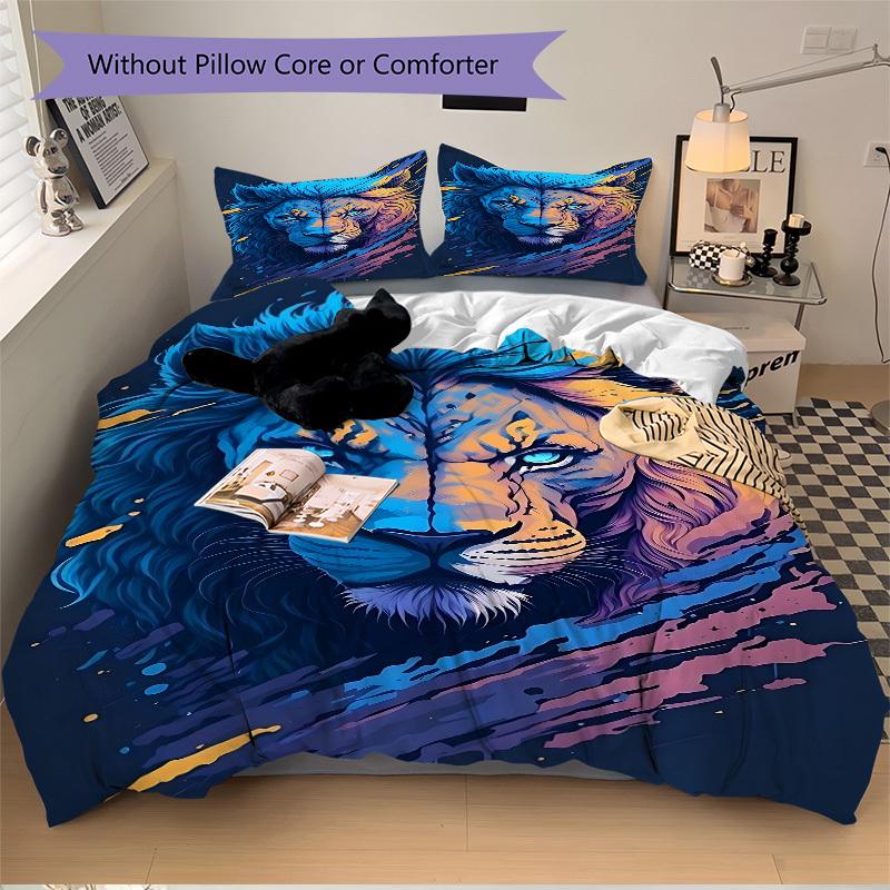3pcs Bedding Set Lion Includes 1 Comforter + 2 Pillowcases, Without Pillow Inserts, Soft Comfortable,Bedding Set,a0909022