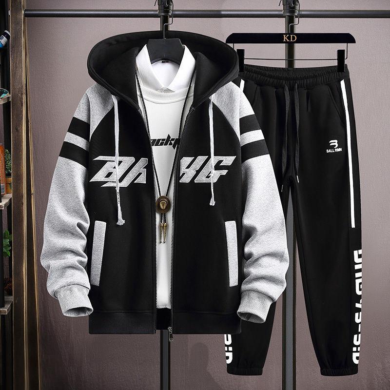 Spring Autumn Men Tracksuits Set Casual Hooded Jacket Pants Corduroy Sweatshirt Sportswear Coats Men Jacket+Pant Suits