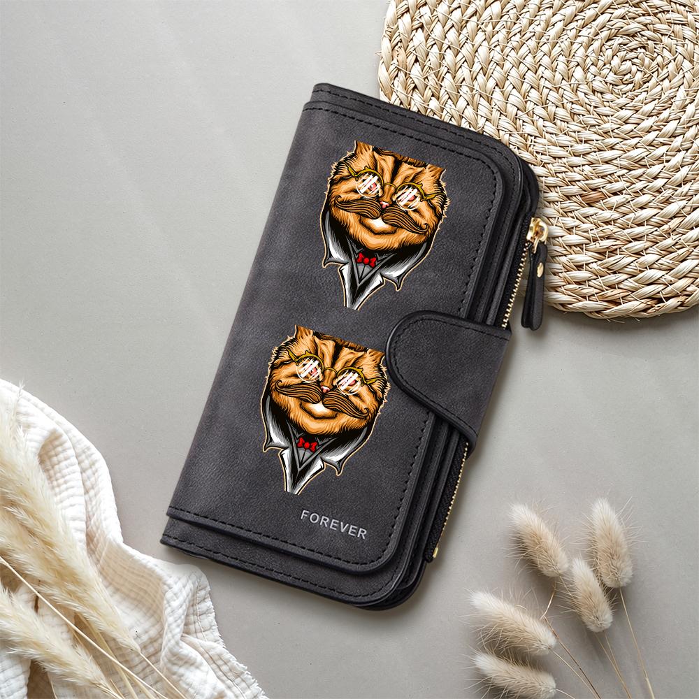 Gentleman Cat Print Long Wallet Large Capacity Card Holder Coin Purse for Daily Use
