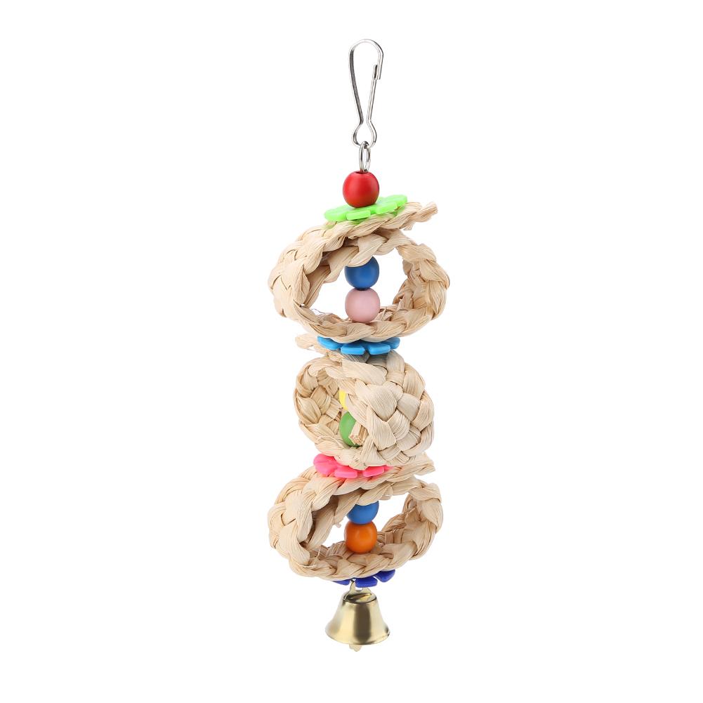 Pet Bird Toy Parrot Interactive Chew Wooden Circular Pattan Balls Hanging Cage Toys