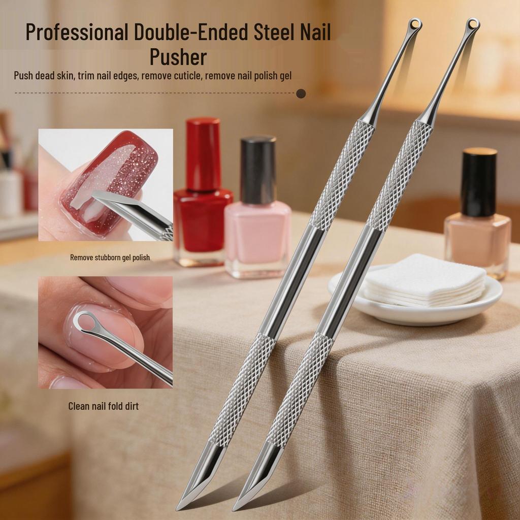 Double-Ended Steel Cuticle Pusher & Trimmer for Manicure/Pedicure