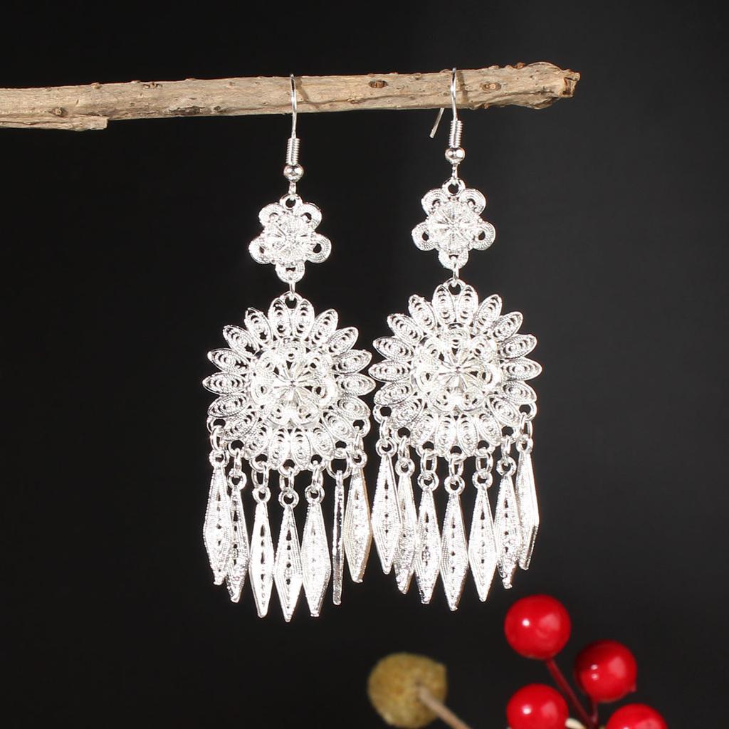 Turquoise Earrings Bohemian Drop Ear Earrings with Tassels, Geometric Alloy, Retro Style, Boastful Ear Accessories