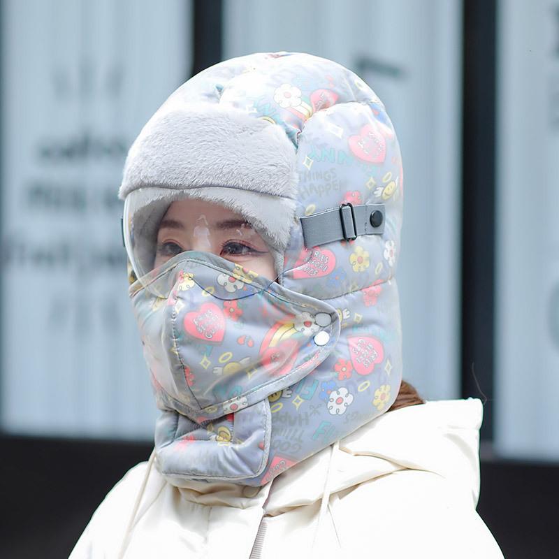 Pull chaud et coupe-vent graffiti tendance pour enfants et femmes, protection des oreilles, bonnet à masque, bonnet pour lunettes de ski