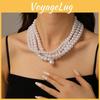 Geometric Pearl Multilayer Chain Necklace Handmade Water Drop Pendant For Ladies
