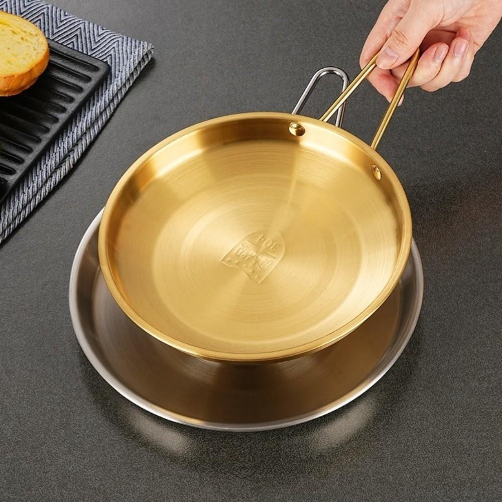 with Handle Stainless Steel Plates Round Serving Plate Tableware Barbecue Dish Outdoor Dining