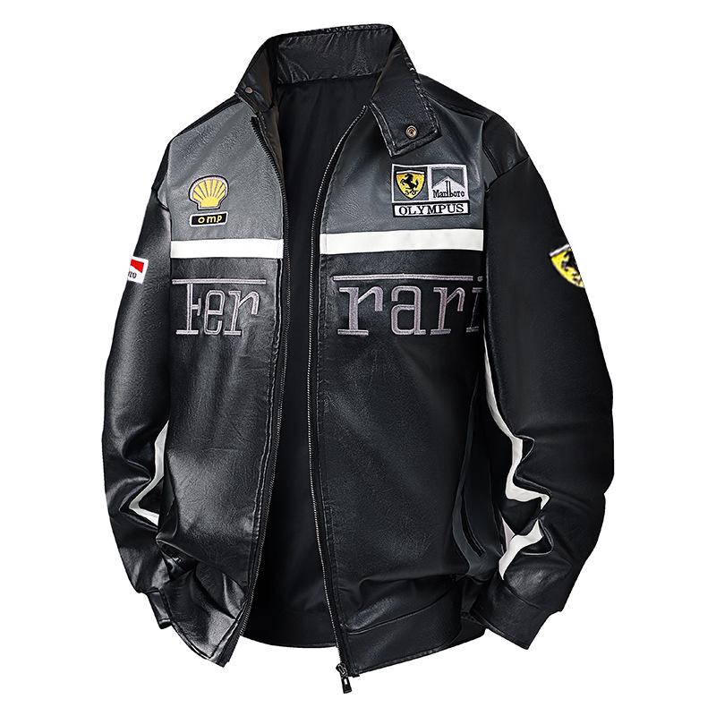 Men's PU Leather Motorcycle Racing Jacket with Velvet Lining - American Style Streetwear Outerwear