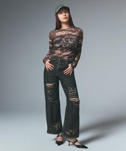 X-girl Typography and Marble Mesh Top 105252013012 Brown, Small