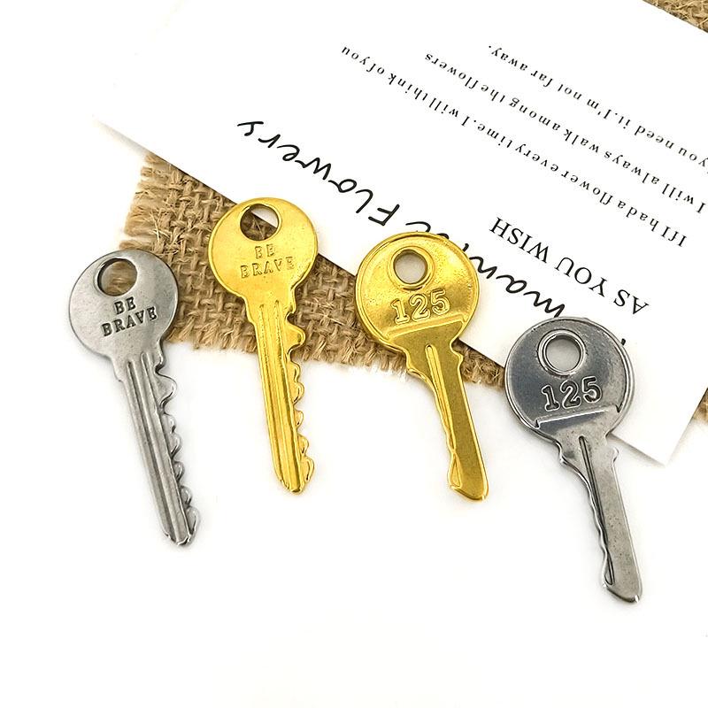Retro Key Pendant in 18K Gold Titanium Steel - DIY Jewelry Accessory