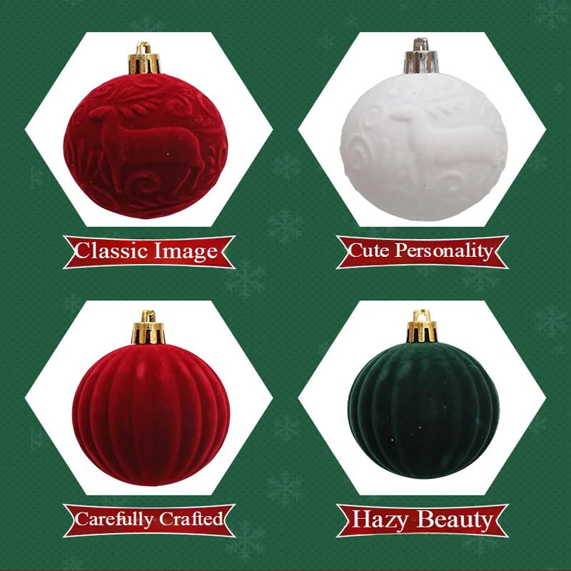 6/12pcs 6cm Wine Red Christmas Ball Ornaments Christmas Tree Party Decoration New Year Christmas Spheres Pendant Velvet Balls