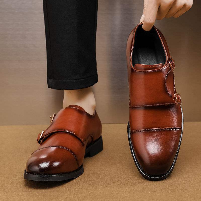 Horse buckle leather shoes men's British style Monk shoes one pedal buckle monk leather shoes business dress groom wedding shoes