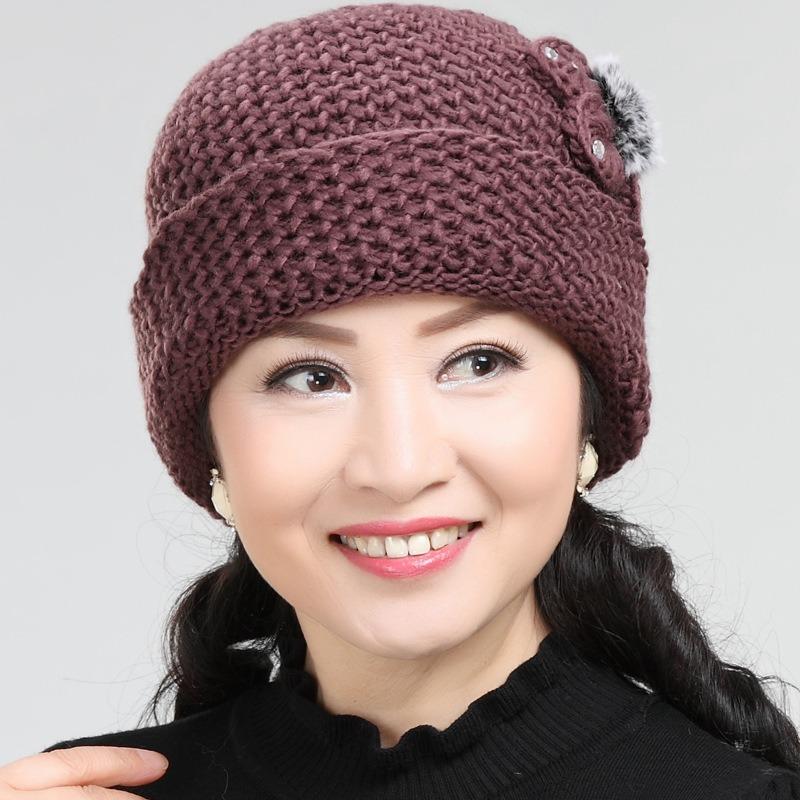 Medium Old Man Hat Female Winter Grandma Knitted Warm Wool Plush Mother Old Man Hat Cold Wind Thickened
