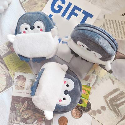 Porte-monnaie pour femmes Mini pochette Mignon Peluche Petit Pingouin Fermeture éclair Porte-monnaie pour Porte-clés Rouges à lèvres Argent