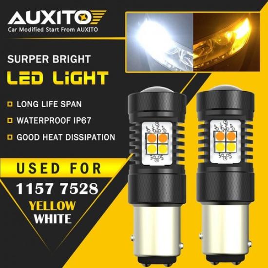 WhiteAmber 1157 LED Switchback Turn Signal Parking Light Bulbs Super Bright EOA