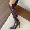 Dámské vysoké podpatky Nad koleno Vysoké kozačky Sexy špičaté kožené boty Žena Zima 2025 Trend Nové gotické jehlové podpatky Botas Mujer