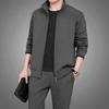 2Pcs/Set Men Sport Outfit Lapel Long Sleeve Zipper Placket Coat Elastic Waist Pockets Long Pants Set Solid Color Sweatshirt Sweatpants Set