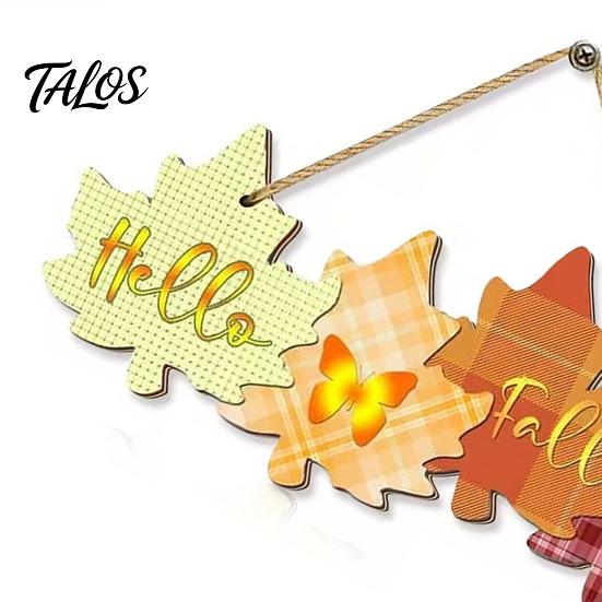 Wooden Maple Leaf Plaque Autumn Welcome Sign with Hanging Rope for Front Door, Rustic Shape Wood Indoor Outdoor Fall Ornament Decor Pumpkin