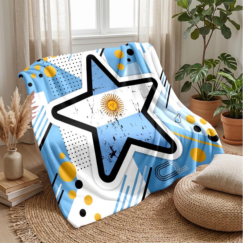 Argentina Football Printed Flannel Blanket Skin Friendly Warm Decorative Throw for Indoor Couch Bed Daily Use
