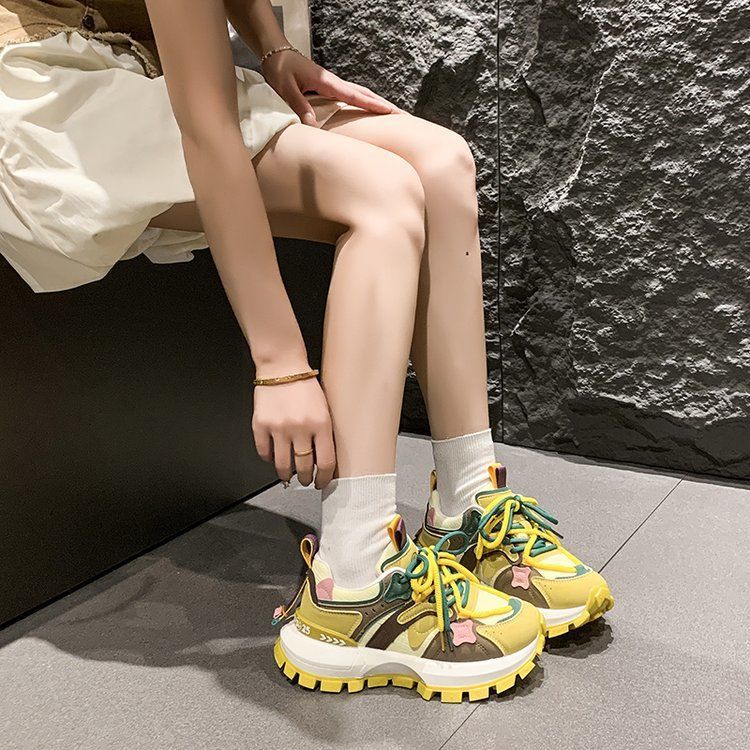22 Spring New Models Show Feet Small Casual Forrest Gump Shoes European Soft Leather Color Matching Dad Shoes