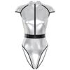 Womens Halloween Saucer Man Costume Role Play Design Mock Neck Zipper Front Bodysuit Cap Sleeve Catsuit