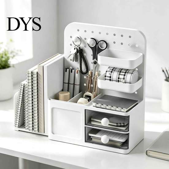 DIY Desktop Storage System Perforated Board Rack Mount Shelf for Office Multifunctional Bookend Organizer Supplies Stationery Book, Multi-Functional