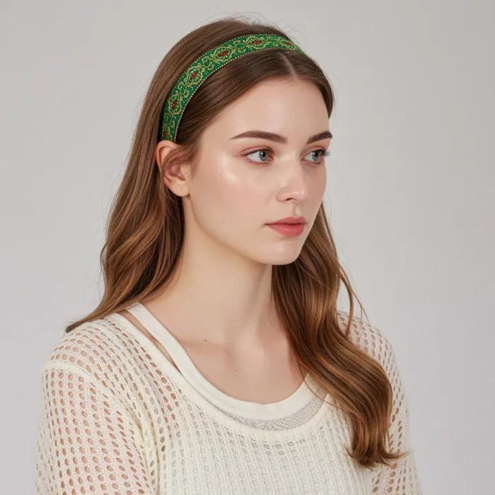 LALA Jacquard Green Pearl Headband