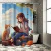 Girl Reading With Cat Waterproof Shower Curtain