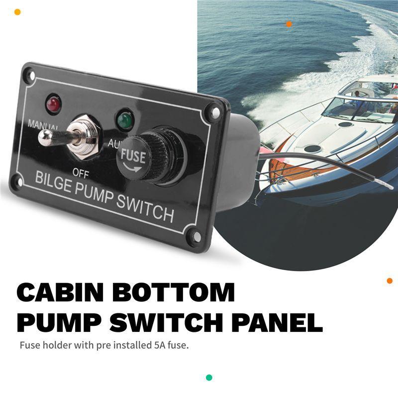 AEE5-DC 12V Fused Marine Bilge Pump Switch Panel With LED Indicator Light Manual/Off/Auto 3-Way Toggle Switch