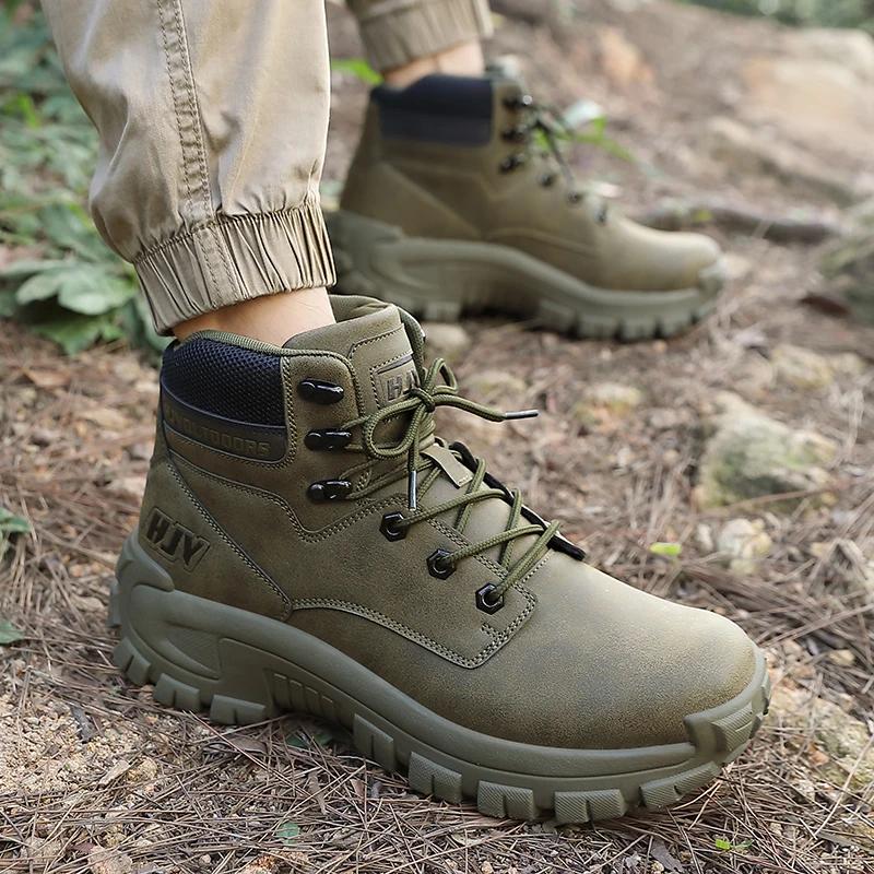 Hiking Shoes Men Lace-up Anti-slip Ankle Boots for Men Outdoor Thick-soled Shock-absorbing Casual Sports Shoes Men