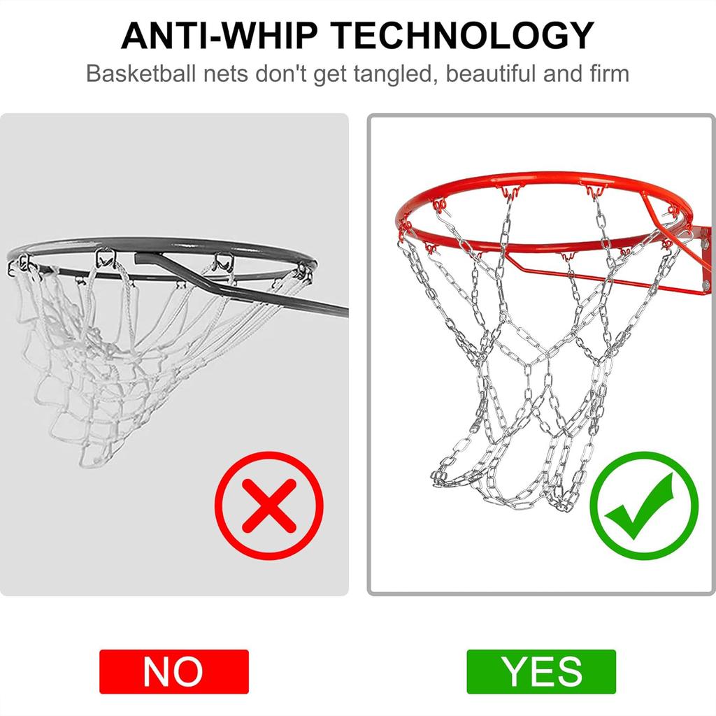 Chain Basketball Net Replacement, 21" Heavy Duty Rust Proof Galvanized Steel with 12 Locking Hooks,Fits All Standard Indoor/Outdoor Hoops