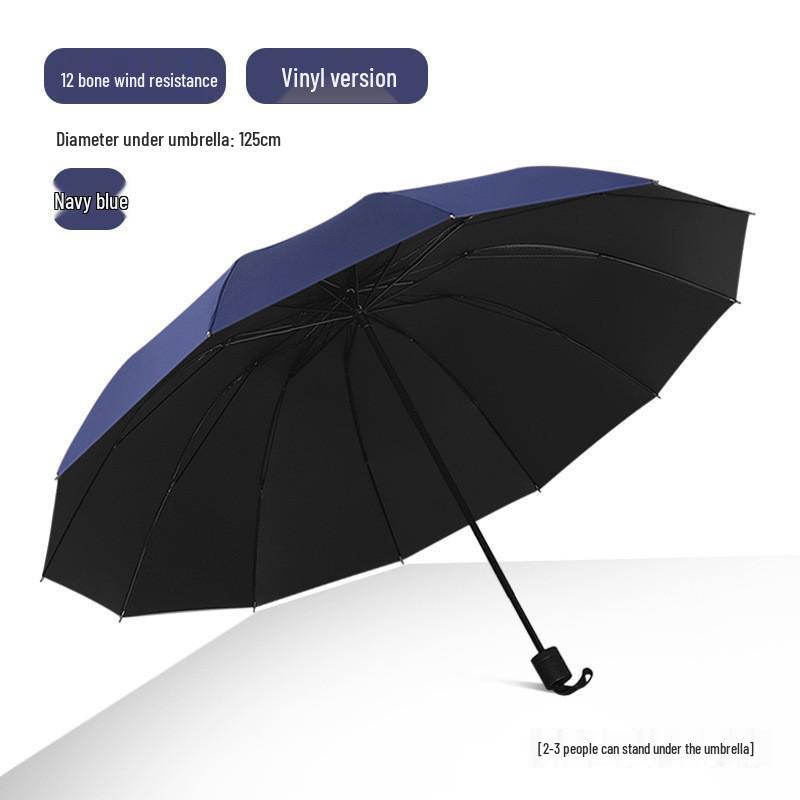 Ten-Rib Automatic Black Glue Sun and Rain Protection Umbrella, Three-Fold Design with Custom Logo Option