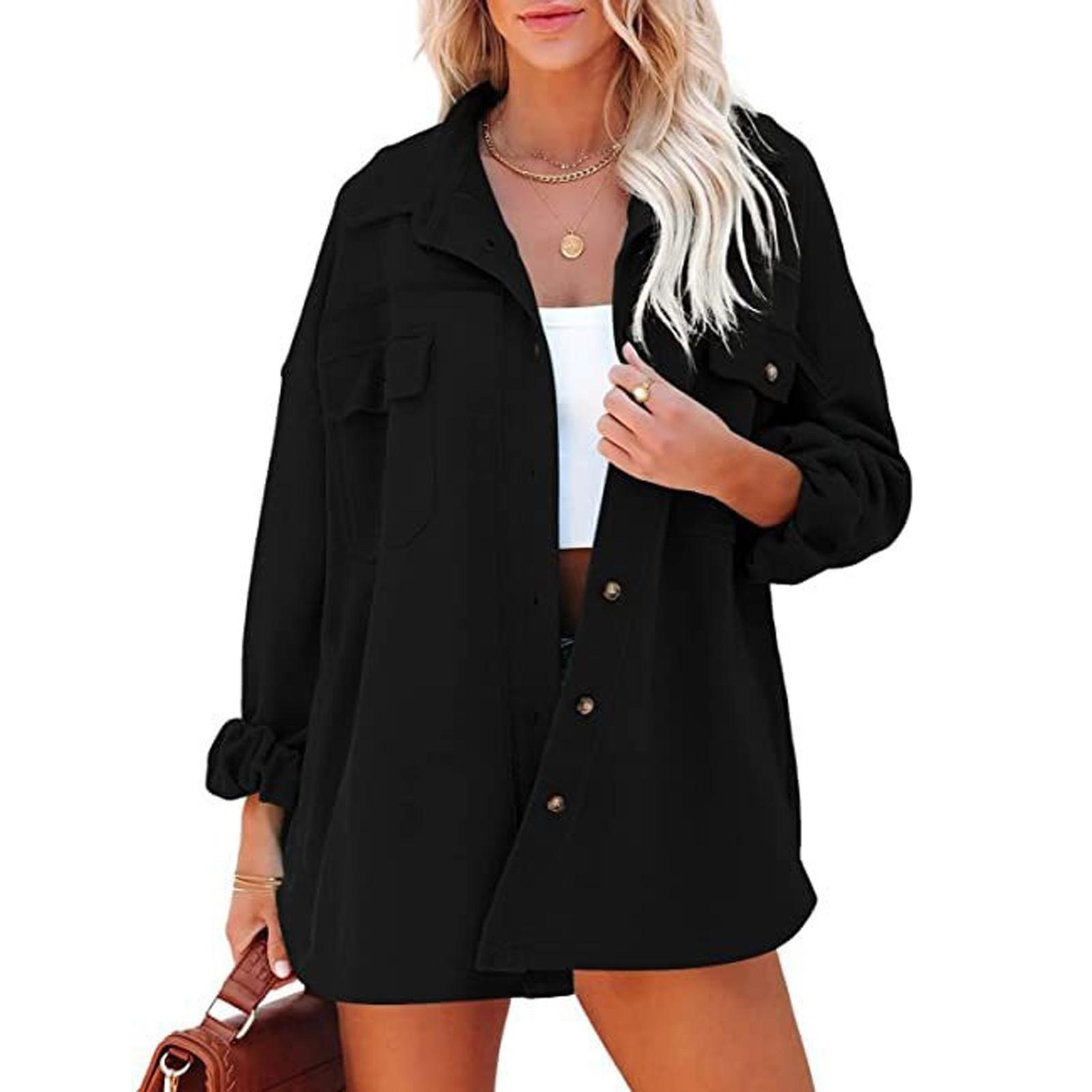 

Женский повседневный модный кардиган на пуговицах с длинным рукавом, однотонный с карманами, куртка L чёрный