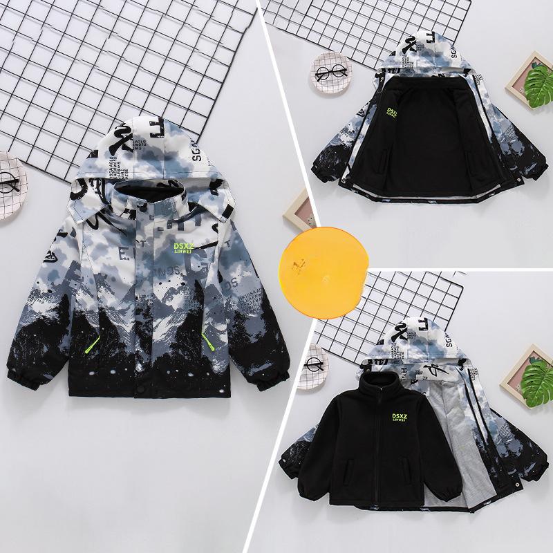 Chlapecký silný kabát podzimní a zimní dětská fleecová odepínací 3v1 hardshellová bunda