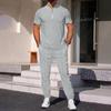 Men's Waffle Knit Stand Collar Zip Color Block Sports Set - Short Sleeves & Long Pants (2026)