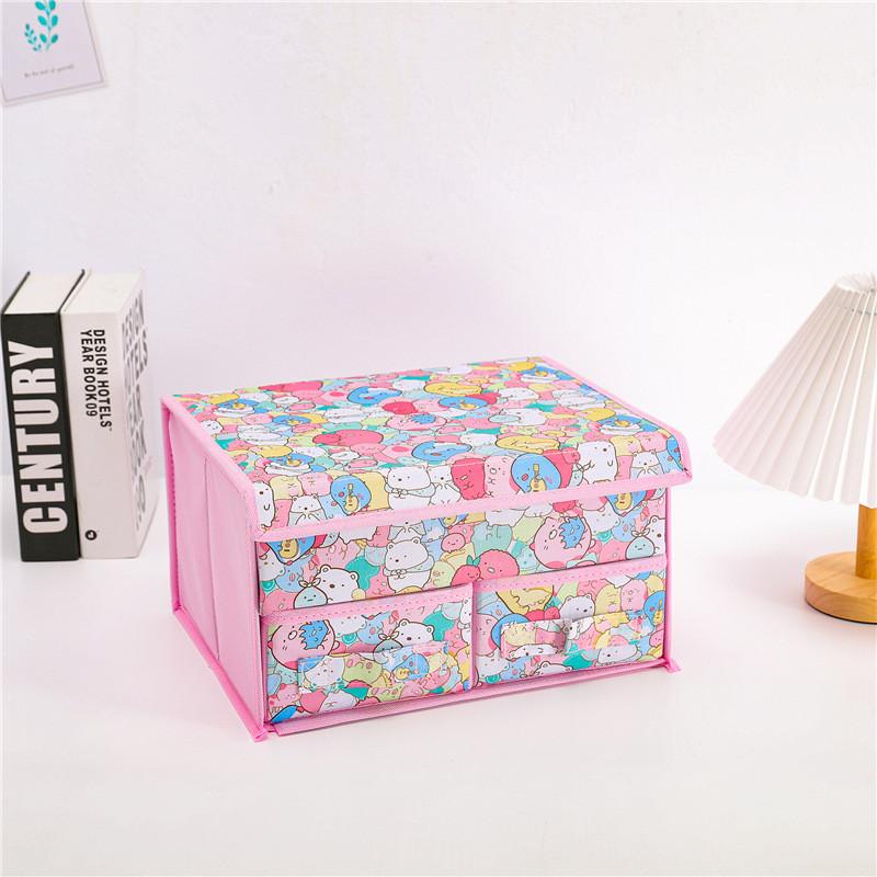 Cute Snoopy Totoro Printed Drawer Style Foldable Double Layer Flip Storage Box For Bedroom Storage And Closet Use