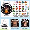 Wooden Interchangeable Upland Cow Welcome Sign with 35 Detachable Accessories Rustic Seasonal Home Decor Hanging