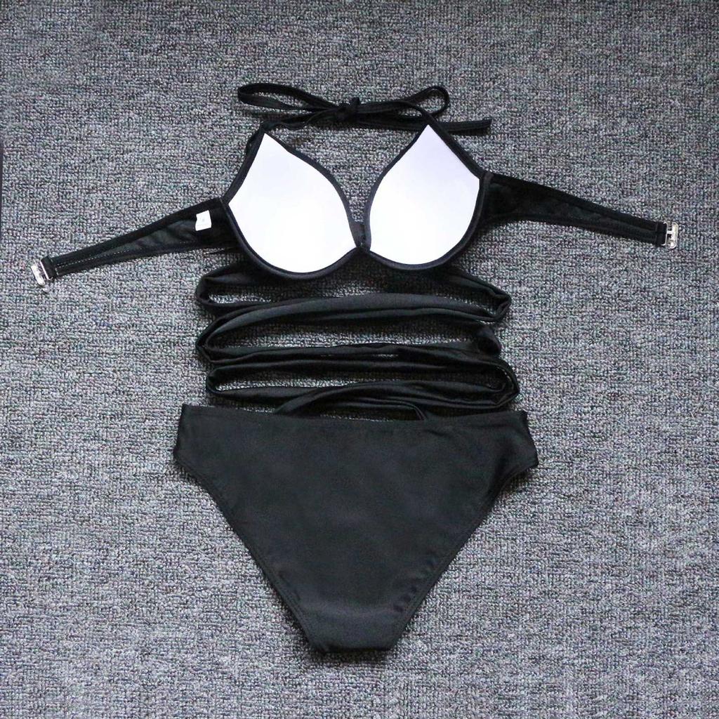 Women Sexy Bikini Set Solid Color Cross Strap Two Piece Swimsuit Beachwear Swimwear for Summer Pool Party