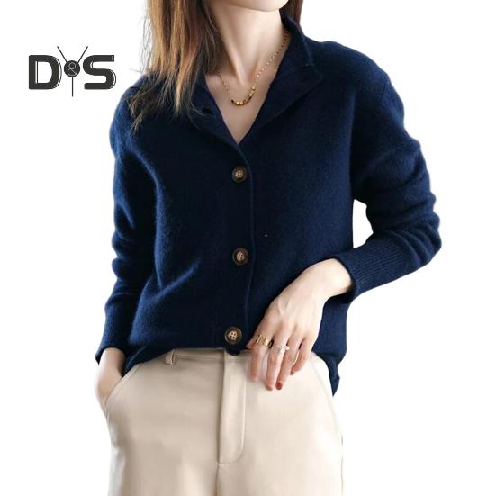 Damen Pullover Mantel Einreihig Stehkragen Lange Ärmel Strick Locker Reine Farbe Strickwaren Kurz Typ Strickjacke Jacke