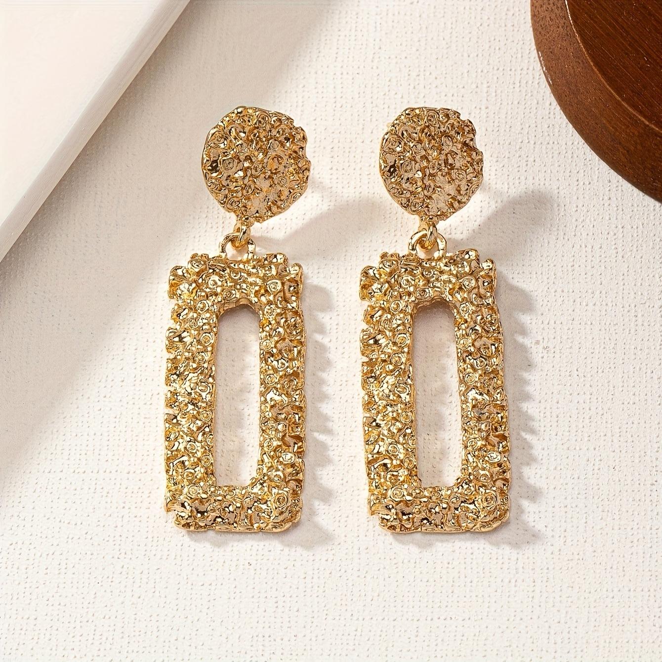 Средневековые квадратные рельефные серьги из цинкового сплава, тяжелая промышленность, ретро, преувеличенные, геометрические серьги в придворном стиле золотой