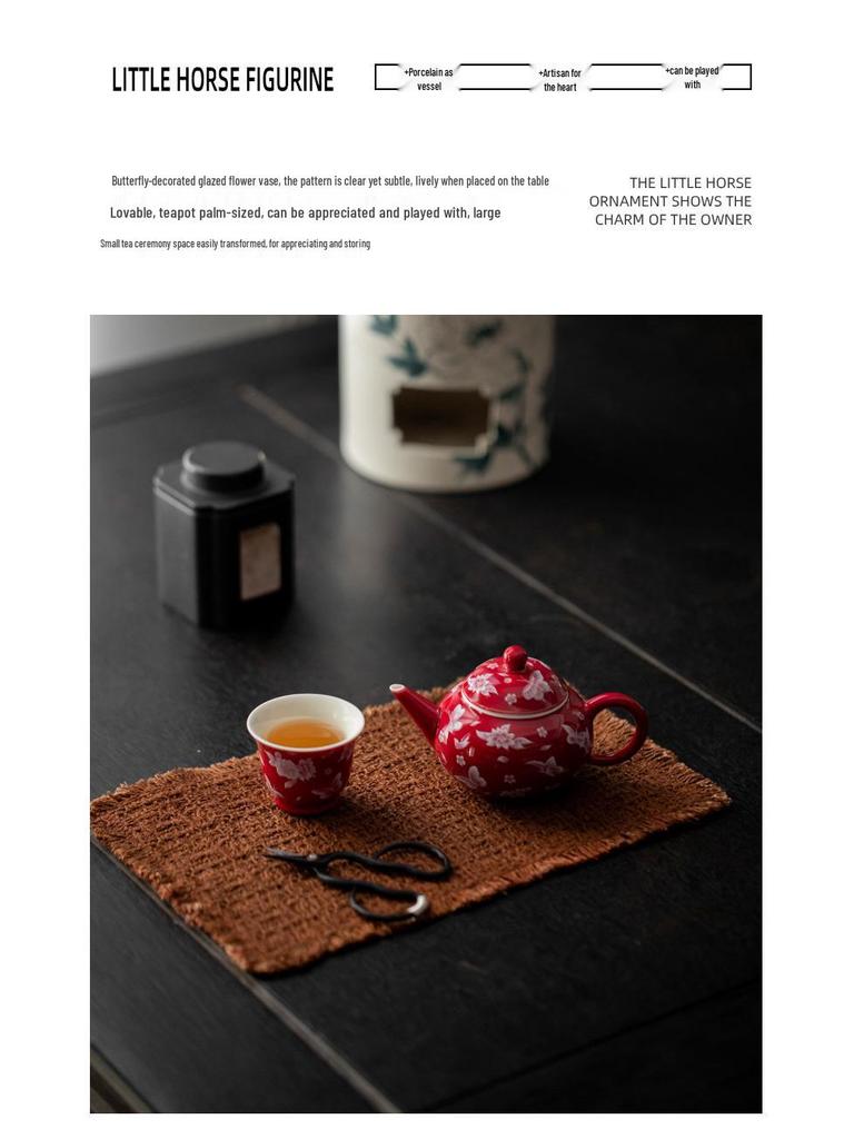 Red Xishi Ceramic Tea Pot - Elegant Chinese Style for Women, Single-Serve, Colored Glaze Design