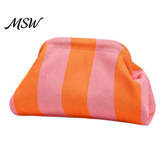 Multipurpose Handbag Women Woven Striped Clutch Purse, Large Capacity Kiss Lock Organizer Pouch Cosmetic Pouch, Summer Beach Vacation Evening Dumpling