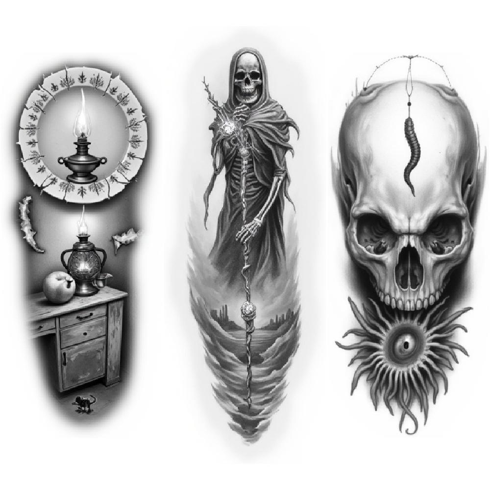 3pcs Temporary Tattoo Waterproof Long-lasting Body Stickers Tattoo Grim Reaper Tattoo For Arms Men Adults