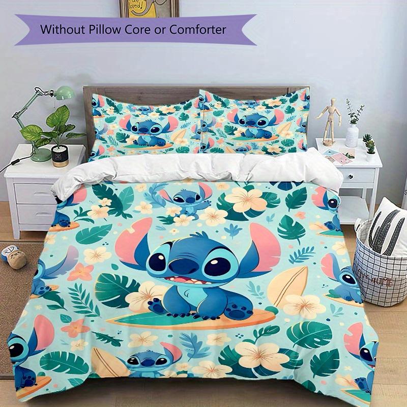3pcs Stitch Flower Quilt Cover Set (1 Quilt Cover + 2 Pillowcases Without Pillow Core), High-Definition Printing for Home and Dormitory.B086