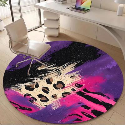 1 Stück Leopard Zebra Büro Runder Teppich, Matte Geeignet Für Büro, Unter Bürostühlen Schlafzimmer Wohnzimmer Heimdekoration, Raum Deko
