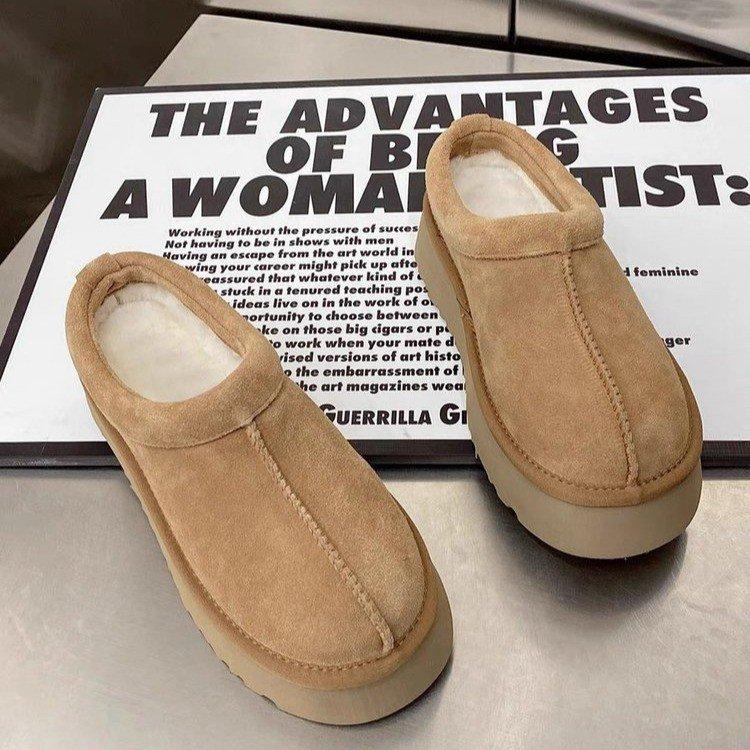 2025 New Women Mules Short Plush Slippers Suede Genuine Fuzzy Slippers Classic Quality Women Soft House Cotton Slippers