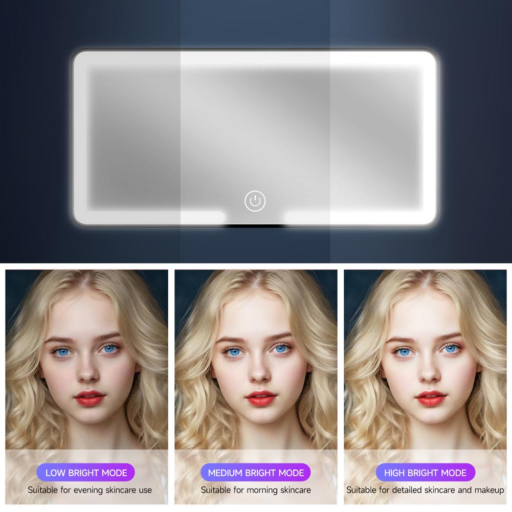 HD Car LED Makeup Mirror LED Touch Screen Sun Visor Plate Interior Rear Mirror Three Gear Adjustment Dimmable Auto Vanity Mirror