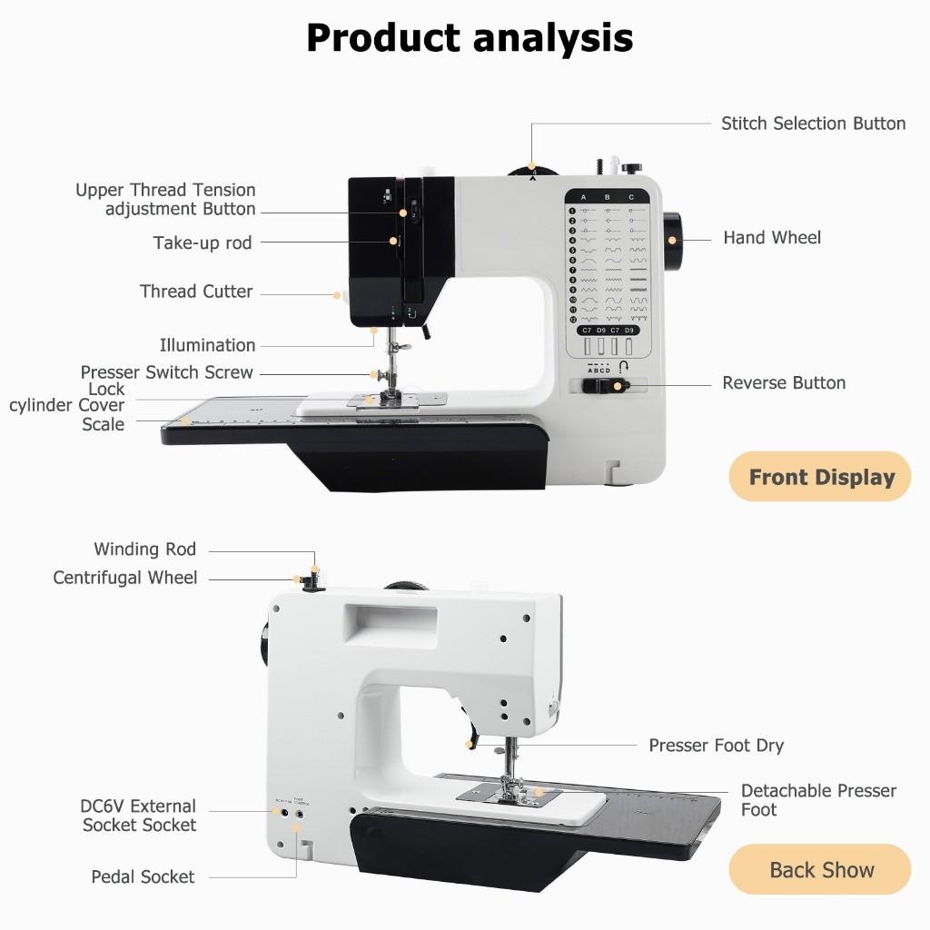 38 Stitches Mini Sewing Machine Electric with Extension Table EU Double Thread Sewing Machine
