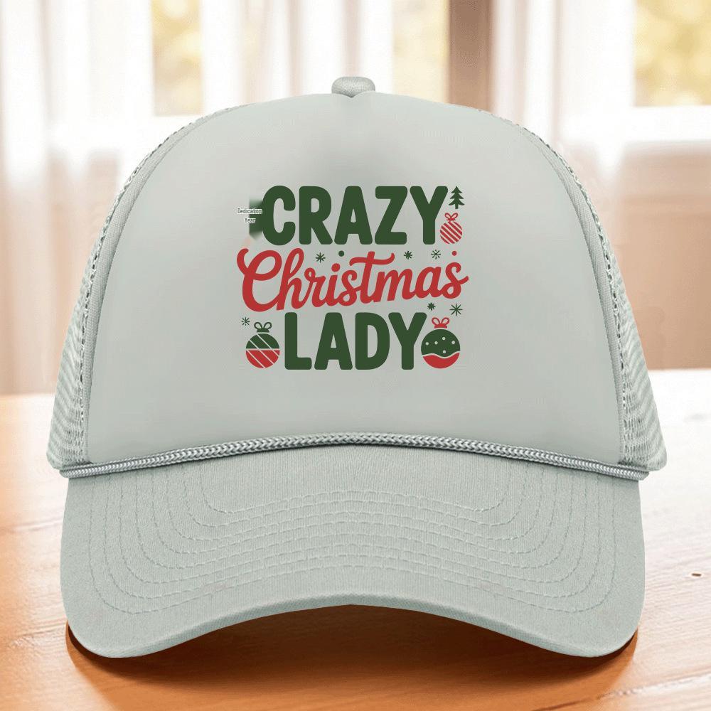 Christmas Pattern Mesh Trucker Cap with Rope and Hot Stamped Logo - Sunshade Baseball Hat